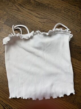 Forever 21 White Ribbed Ruffle Tank Top - Crop Top